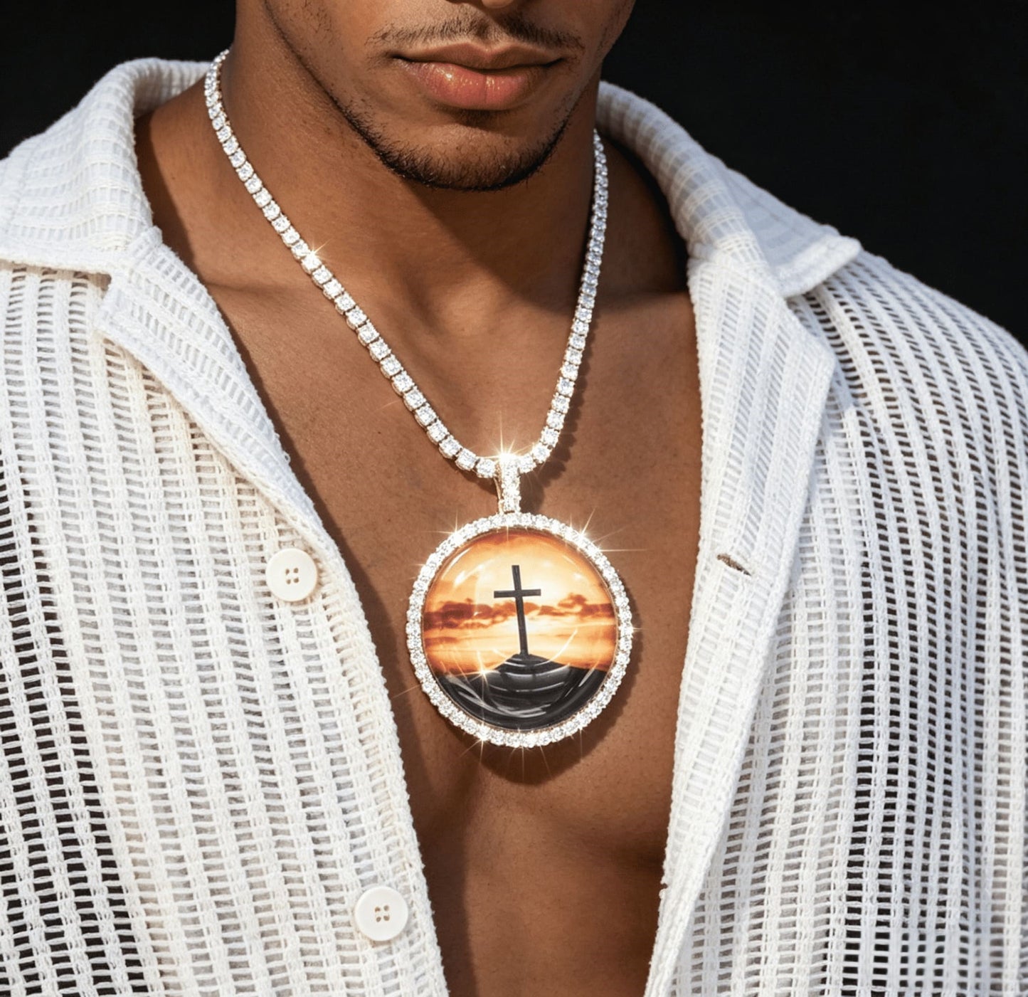 Round Iced Out Picture Pendant