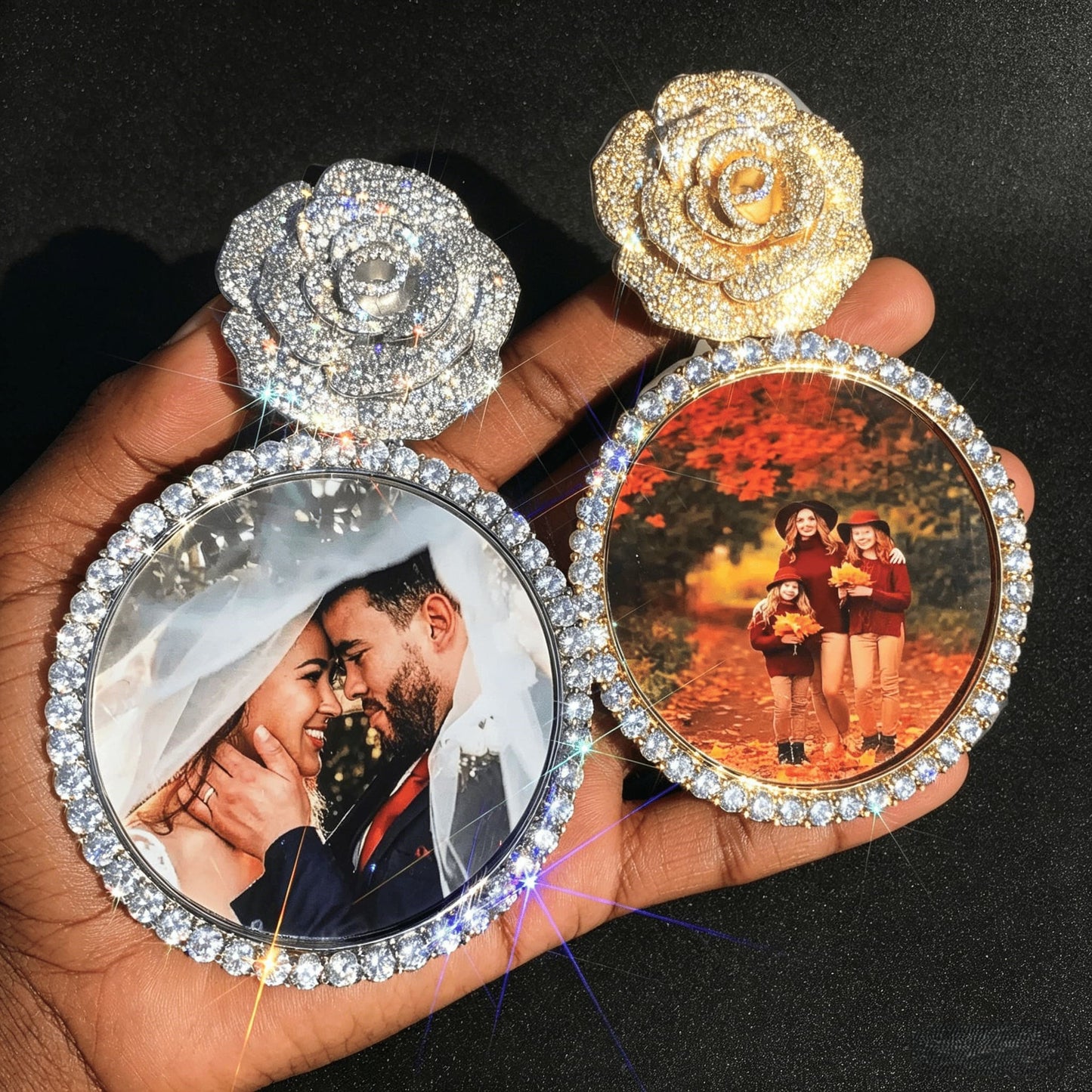 Custom Rose Iced Photo Pendant