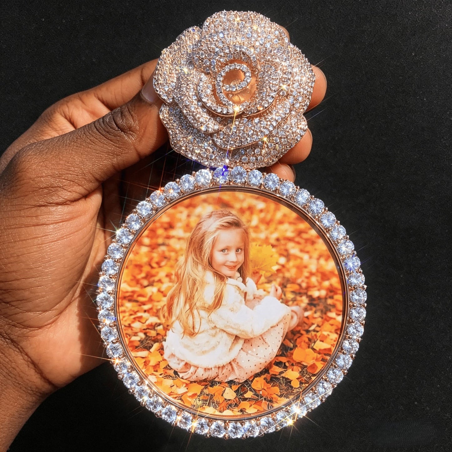 Custom Rose Iced Photo Pendant