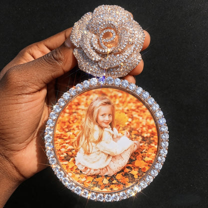 Custom Rose Iced Photo Pendant