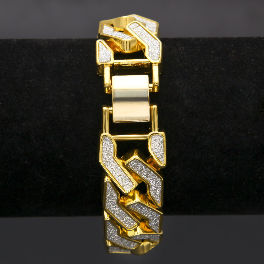 16MM Gold Cuban Link Bracelet - Silver Glitter Chevron Links