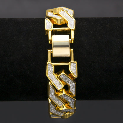 16MM Gold Cuban Link Bracelet - Silver Glitter Chevron Links