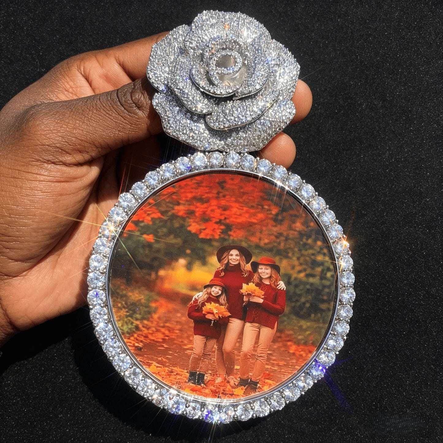 Custom Rose Iced Photo Pendant