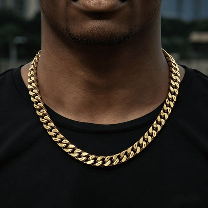 10MM 18K Gold Plated Cross Cuban Link Chain
