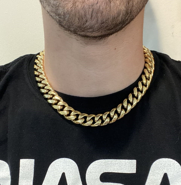 16MM Gold Miami Cuban Link Chain - High Polish Heavy Links