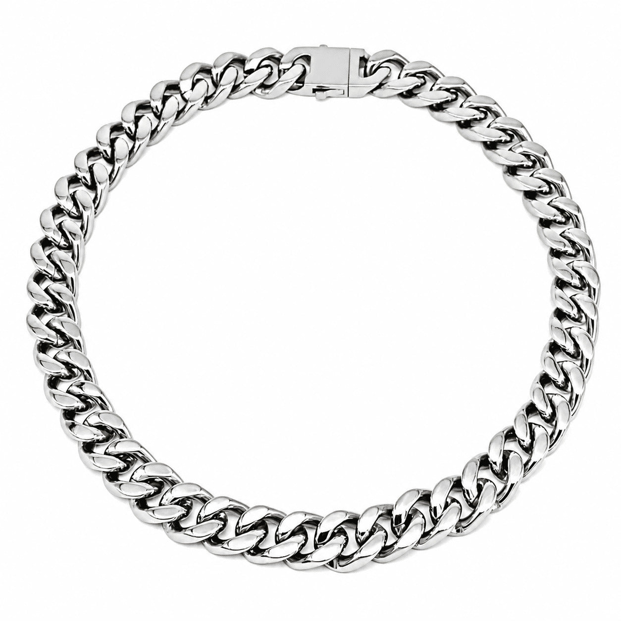 A full-circle studio shot of the IceGrind Miami Cuban Link Chain on a white background, featuring the secure custom box clasp and uniform link spacing.