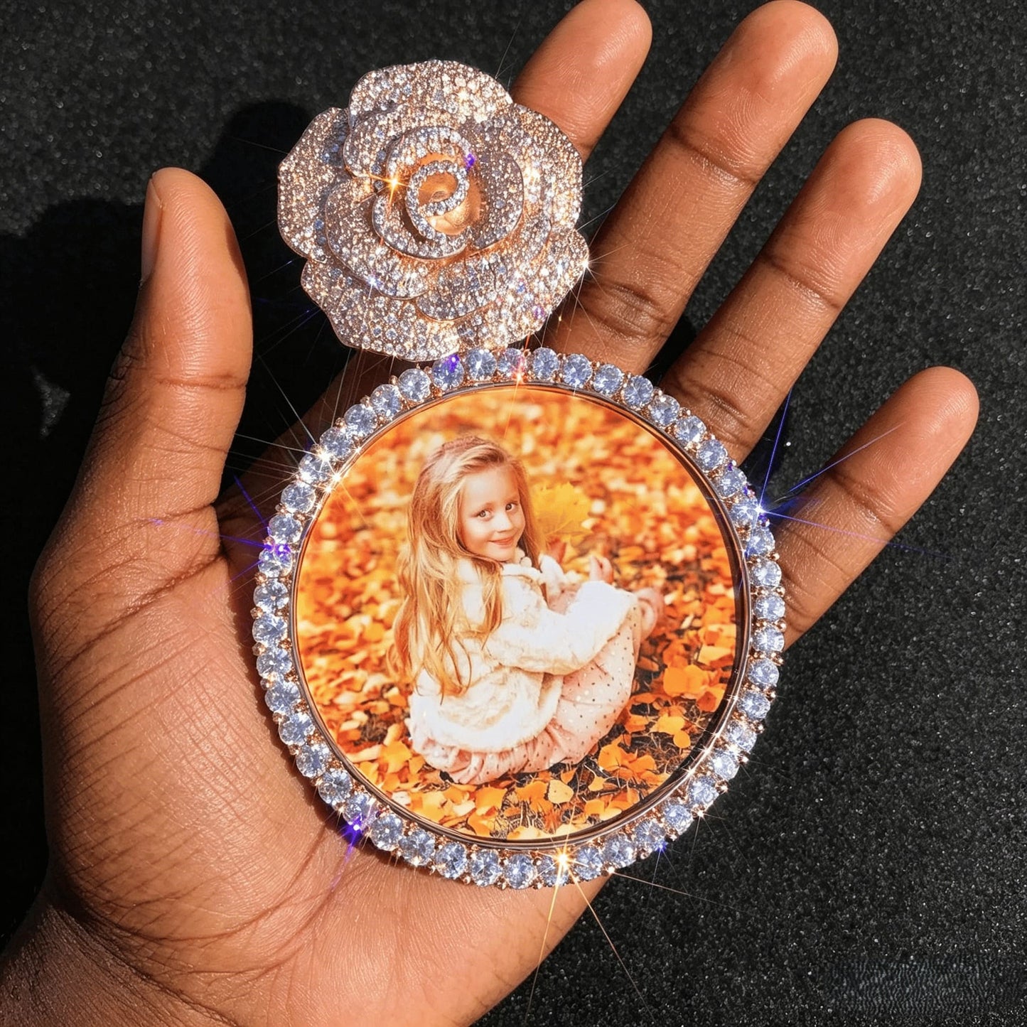 Custom Rose Iced Photo Pendant