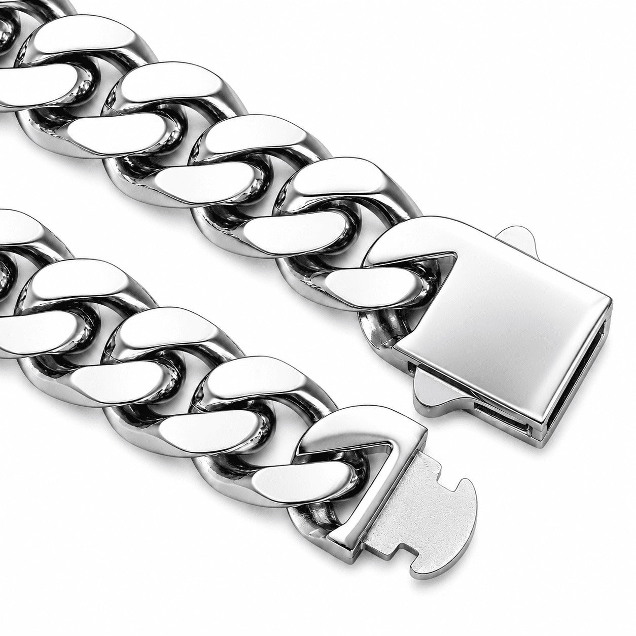 Detailed macro shot of the custom-engineered clasp on the IceGrind  cuban link miami chain, highlighting the brand's secure and sleek fastening mechanism.