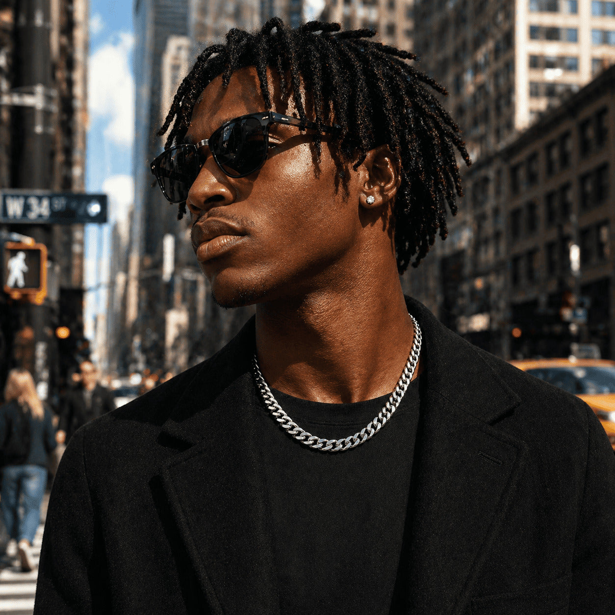 Urban streetwear look featuring the IceGrind 8mm White Gold Miami Cuban Link Chain. Durable city-ready cuban link miami chain.