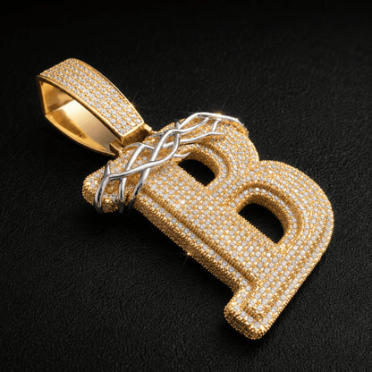 Gold Custom Initial Pendant - Iced Out Thorn Crown Letter