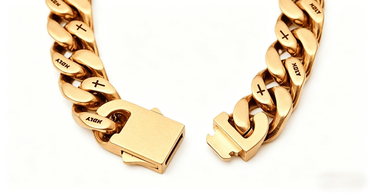 10MM 18K Gold Plated Cross Cuban Link Chain