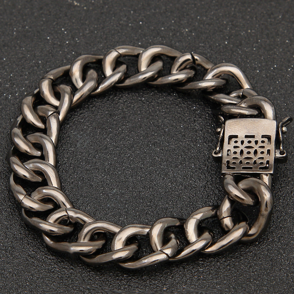 12MM Black Gold Cuban Link Bracelet - Half-Pavé Wave Links