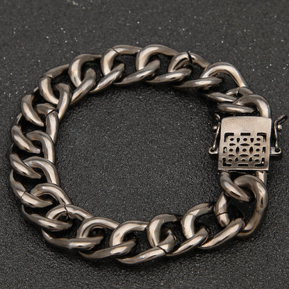 12MM Black Gold Cuban Link Bracelet - Half-Pavé Wave Links