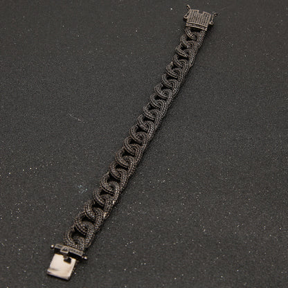 12MM Black Gold Cuban Link Bracelet - Half-Pavé Wave Links