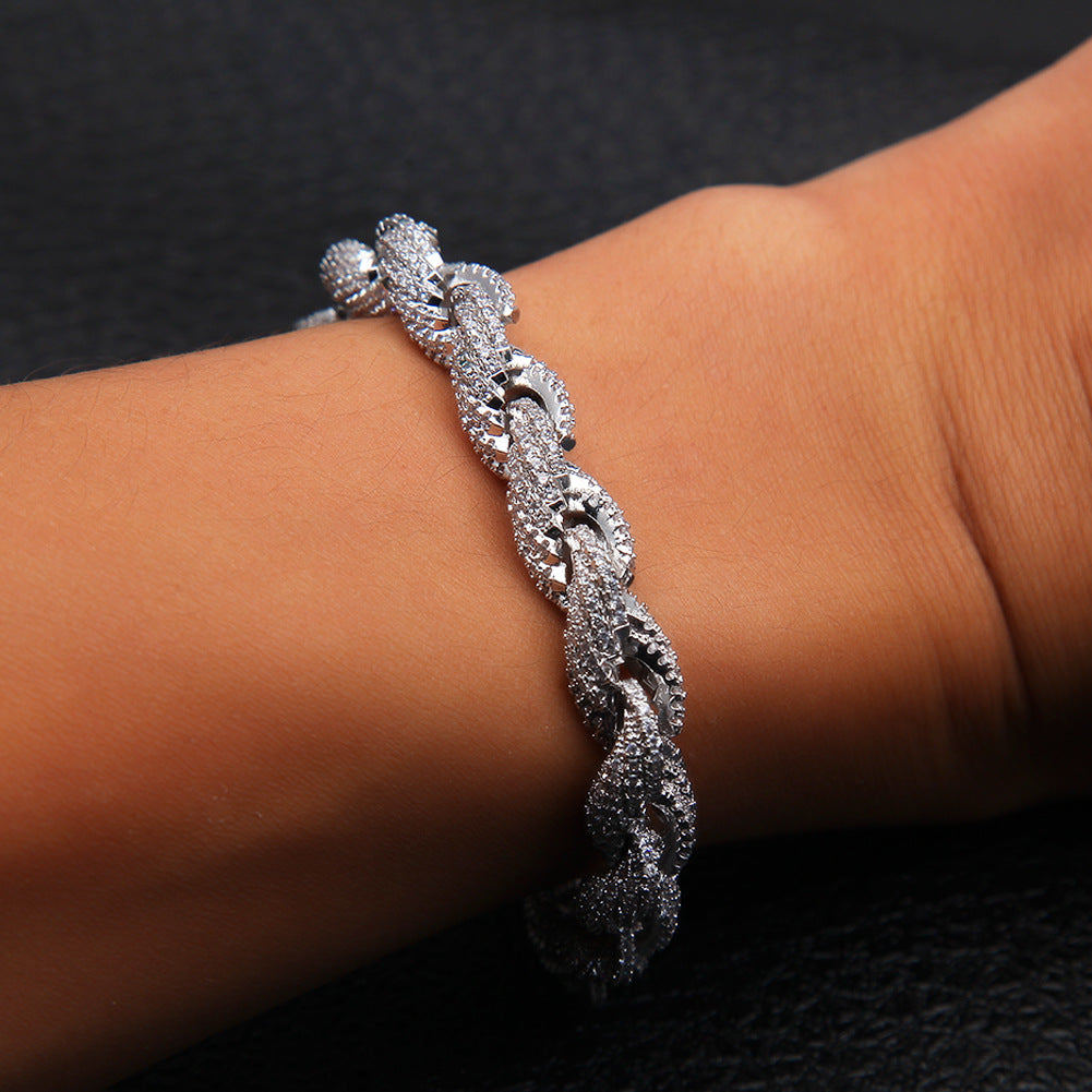 8MM White Gold Rope Bracelet - Diamond-Cut Iced Links