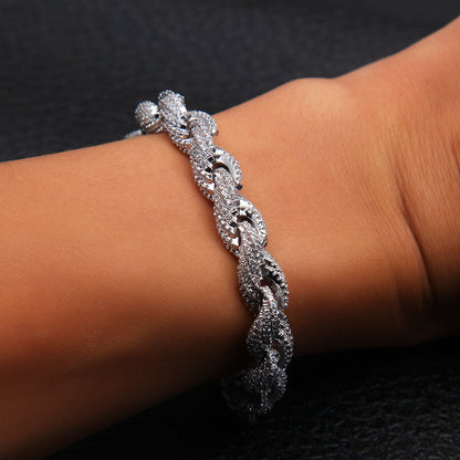 8MM White Gold Rope Bracelet - Diamond-Cut Iced Links
