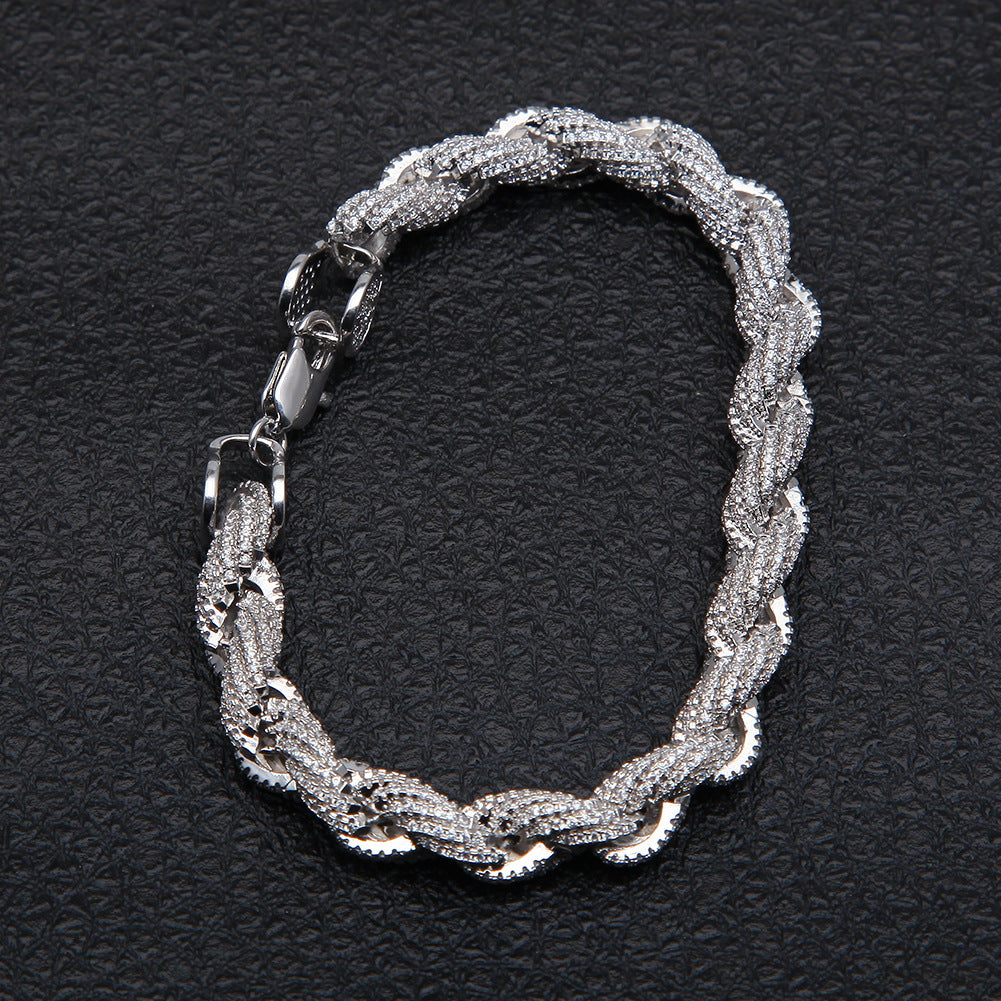 8MM White Gold Rope Bracelet - Diamond-Cut Iced Links