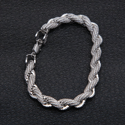 8MM White Gold Rope Bracelet - Diamond-Cut Iced Links