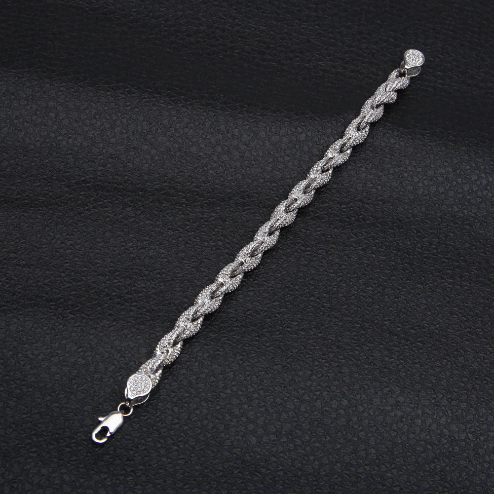 8MM White Gold Rope Bracelet - Diamond-Cut Iced Links