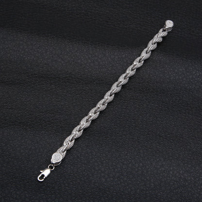 8MM White Gold Rope Bracelet - Diamond-Cut Iced Links