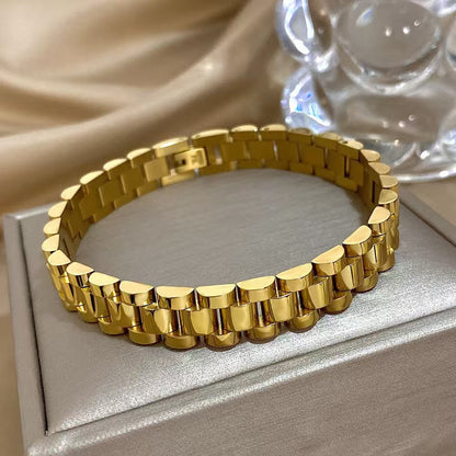10MM Gold Watch Link Bracelet - Polished 3-Row Links