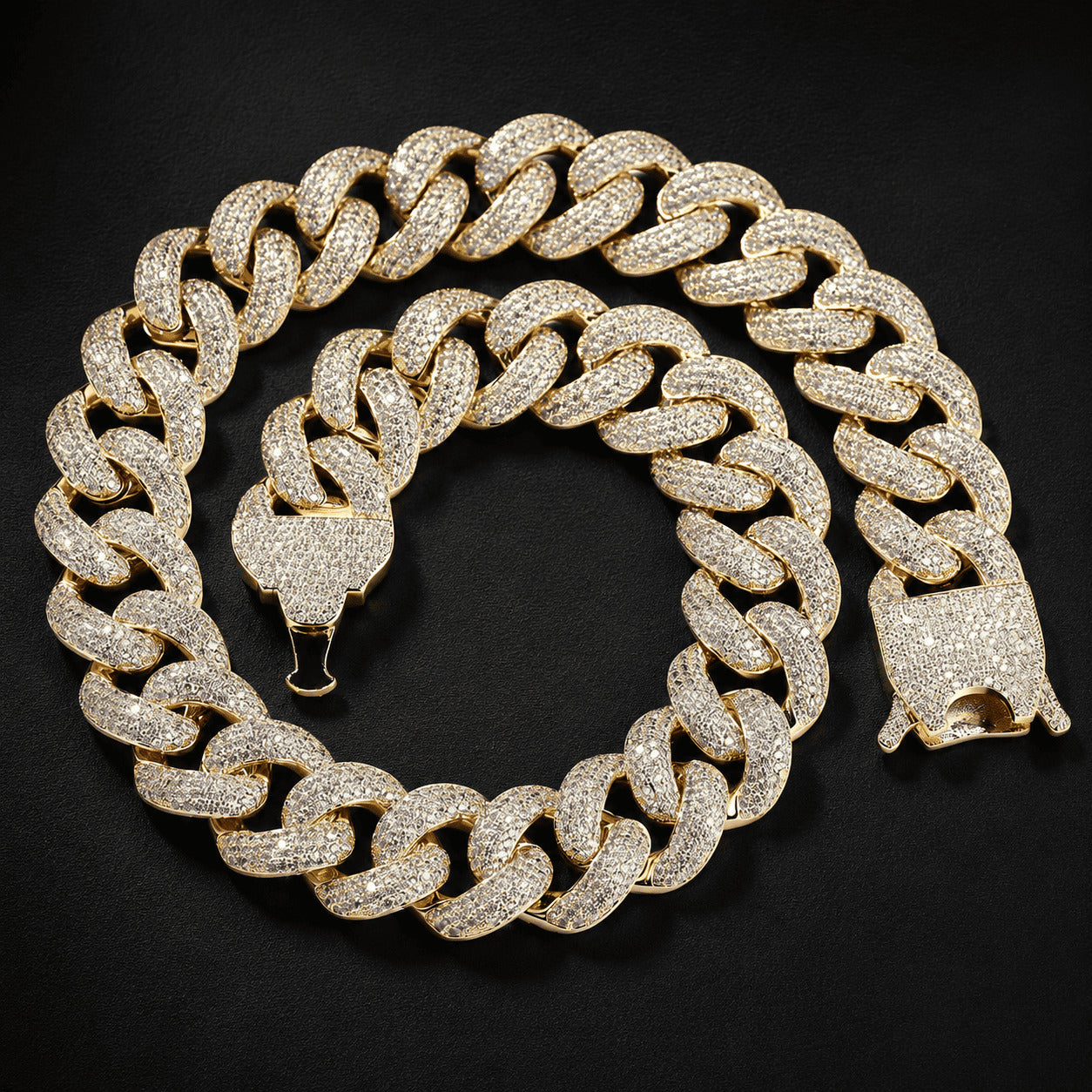 20MM Gold Cuban Link Chain - 4-Row Heavy Iced VVS Design