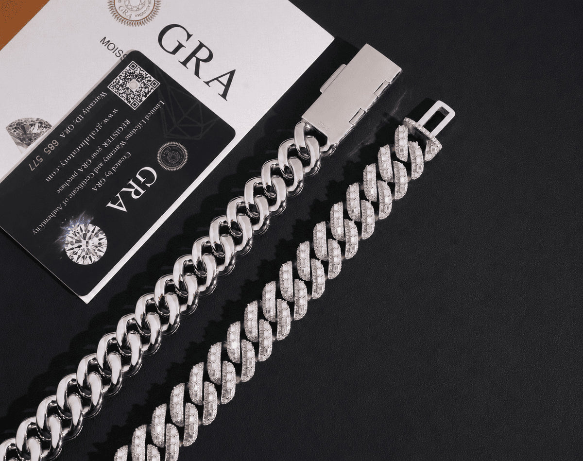 IceGrind moissanite chain with GRA certificate and traceable authenticity card for verified moissanite stones.