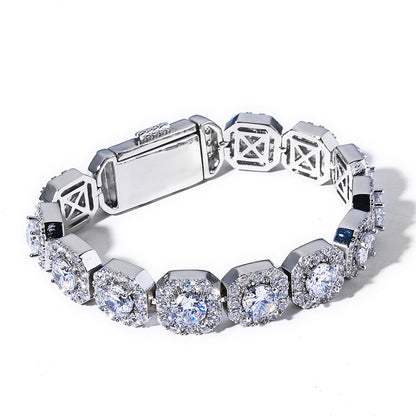 12MM White Gold Link Bracelet - Iced Cushion Halo Links