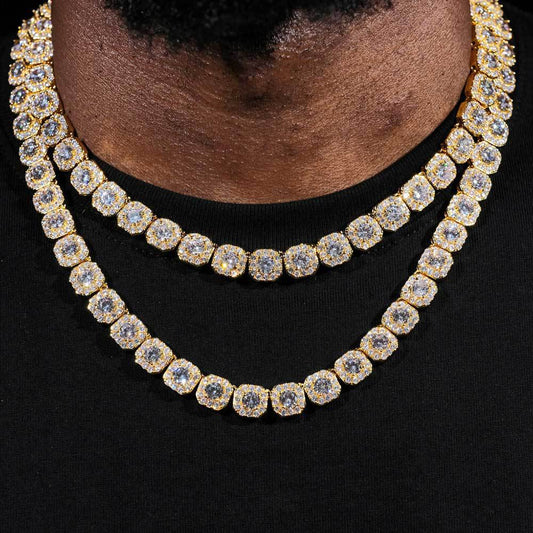 10MM Gold Tennis Chain - Iced Cushion Cluster Links