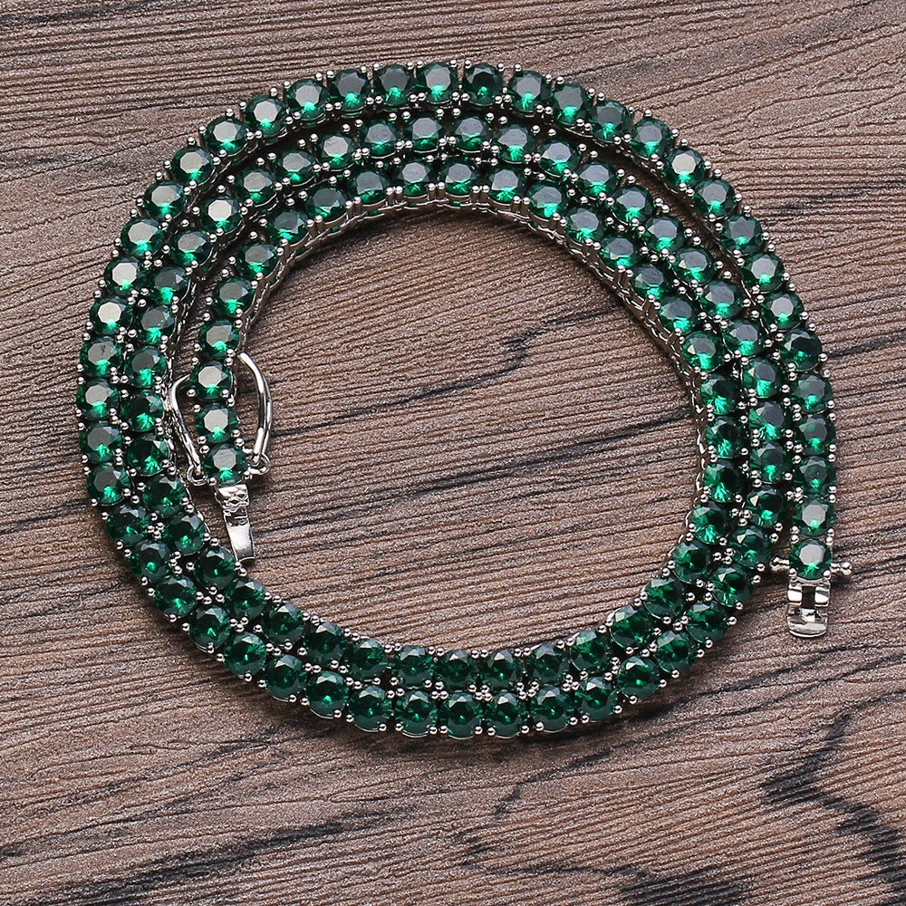 Coiled 4MM white gold tennis chain with its box clasp visible