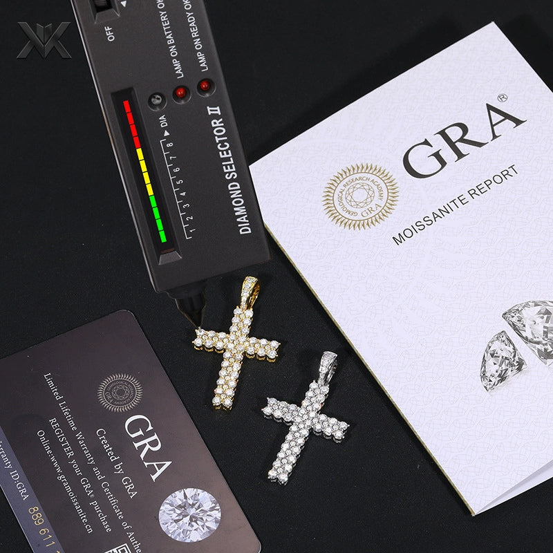 S925 Moissanite Cross Pendant - Ice Grind