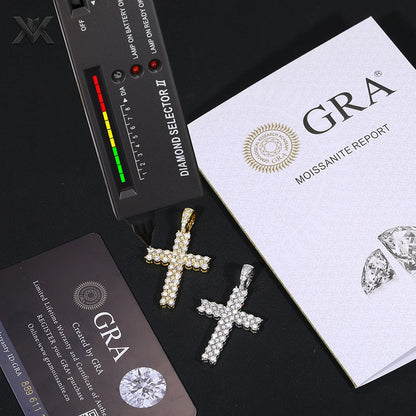 S925 Moissanite Cross Pendant - Ice Grind