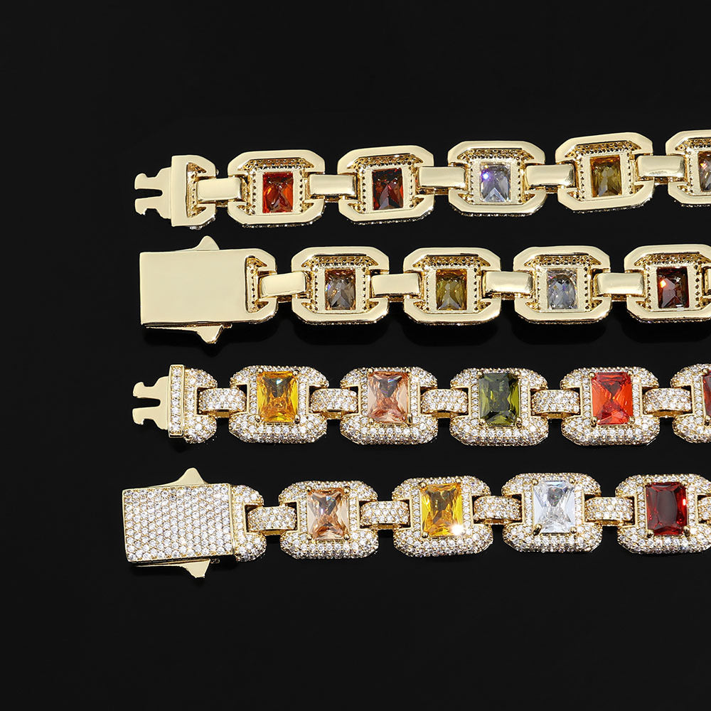 12MM Gold Tennis Chain - Multi-Color Baguette Stones