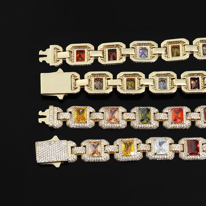 12MM Gold Tennis Chain - Multi-Color Baguette Stones