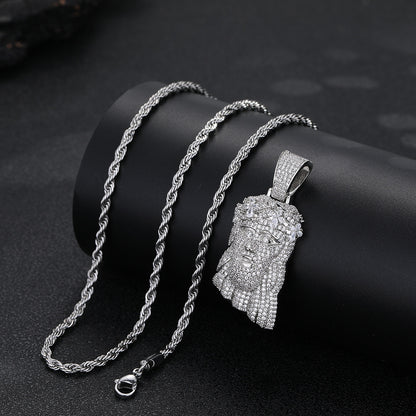 White Gold Jesus Pendant - Mini Crowned Jesus Head