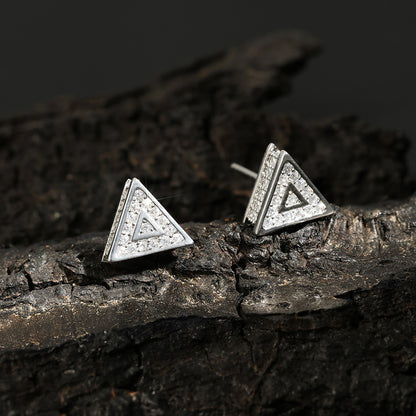 White Gold Stud Earrings - Men's Triangle Earrings