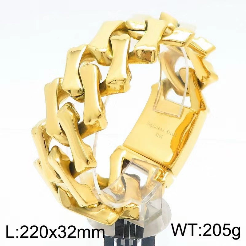 32MM Iced Out Mega Cuban Bracelet – 18K Gold Finish - Ice Grind