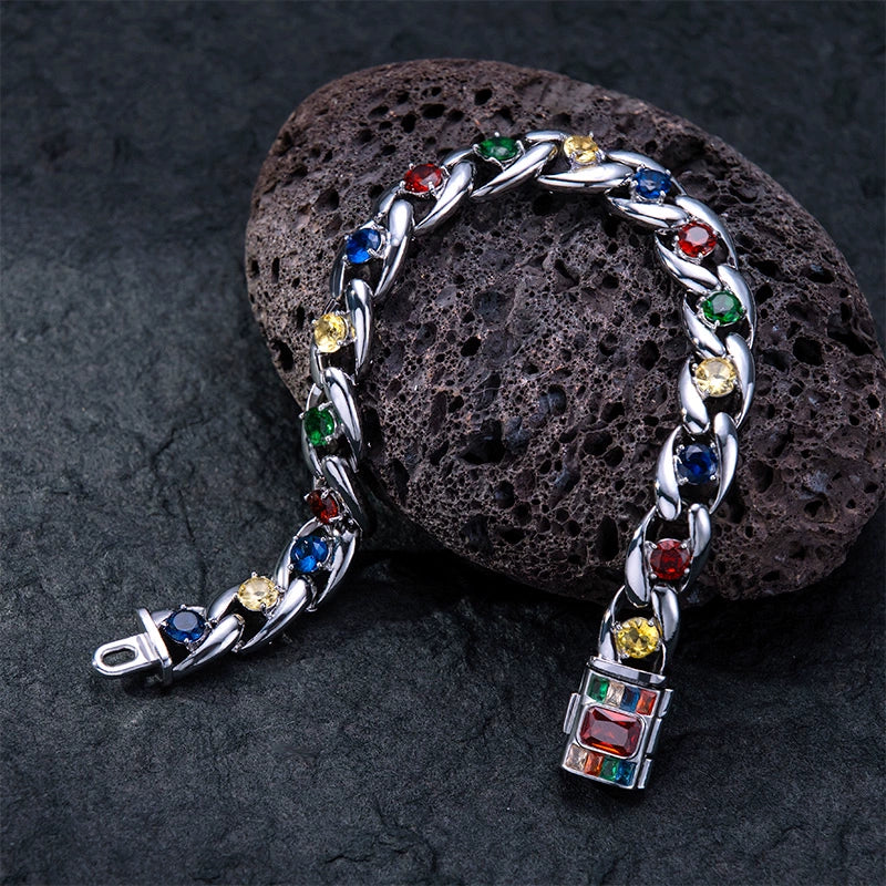 10MM white gold Cuban link chain worn around the neck on a model