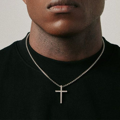 White Gold Cross Pendant - Slim Pavé Classic Cross
