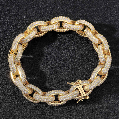 13MM Gold Link Bracelet - Iced Rounded Cable Links