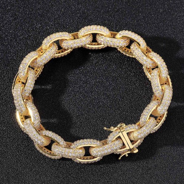 13MM Gold Link Bracelet - Iced Rounded Cable Links