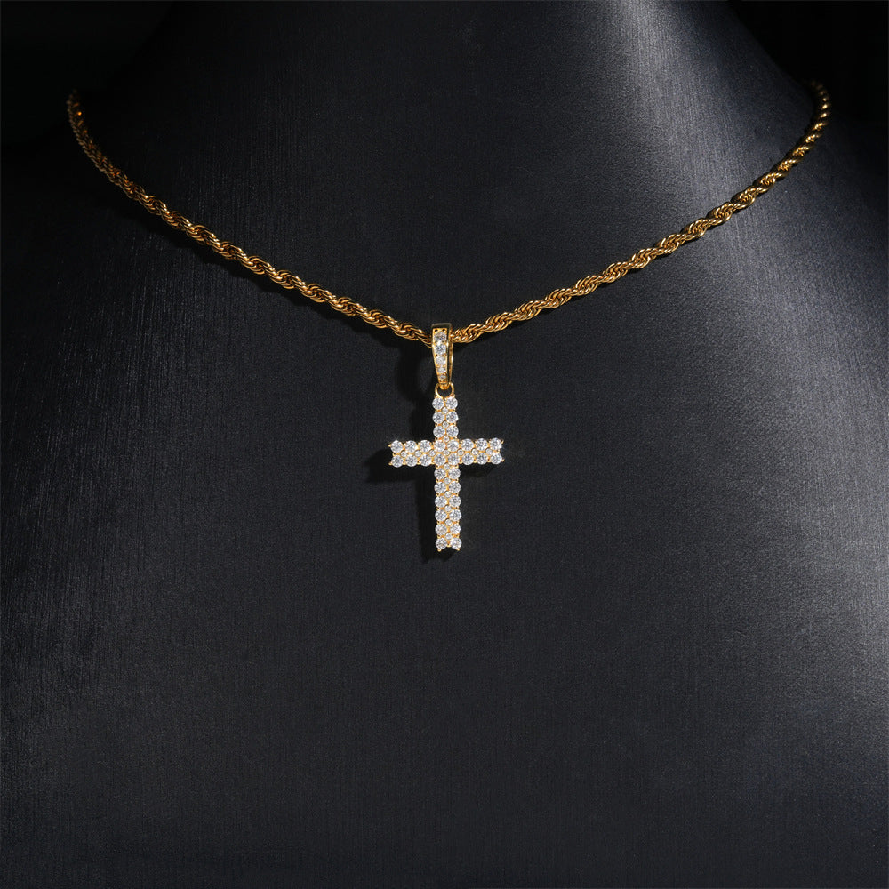 Moissanite Cross Pendant - Gold S925 VVS Round Stone