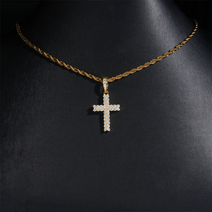 Moissanite Cross Pendant - Gold S925 VVS Round Stone