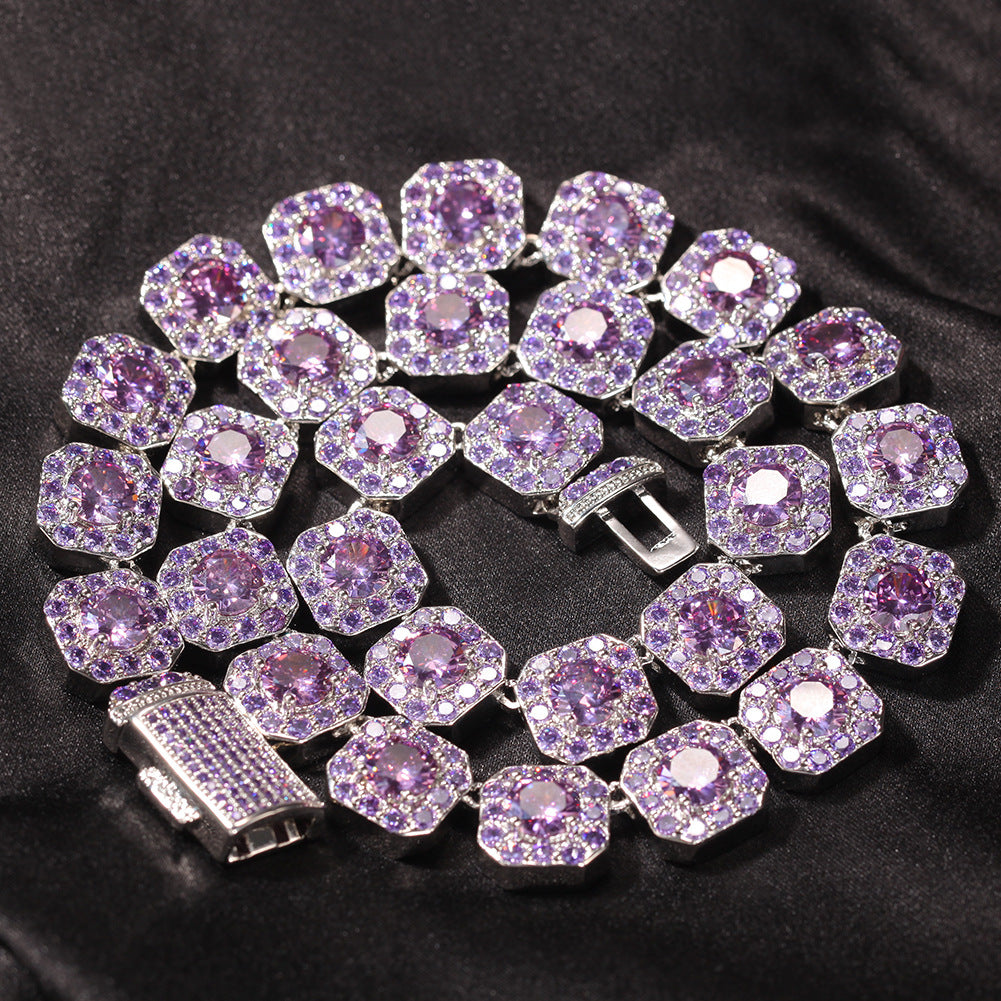 12MM Pink Tennis Chain - Men’s Iced Pink Diamond Chain