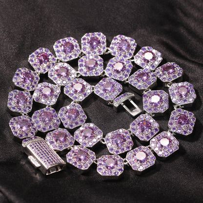 12MM Pink Tennis Chain - Men’s Iced Pink Diamond Chain
