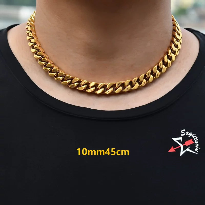 10MM Gold Miami Cuban Link Chain - Holy & Cross Engraved Links