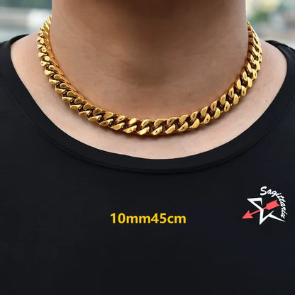 10MM Gold Miami Cuban Link Chain - Holy & Cross Engraved Links
