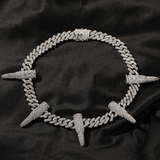 12MM White Gold Cuban Link Chain with Iced Out Bullet Links