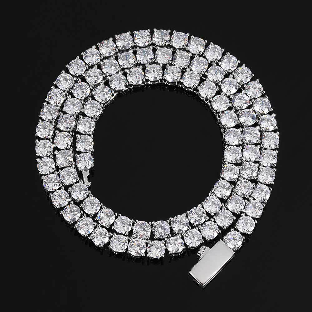 Coiled white gold tennis chain with its box clasp visible