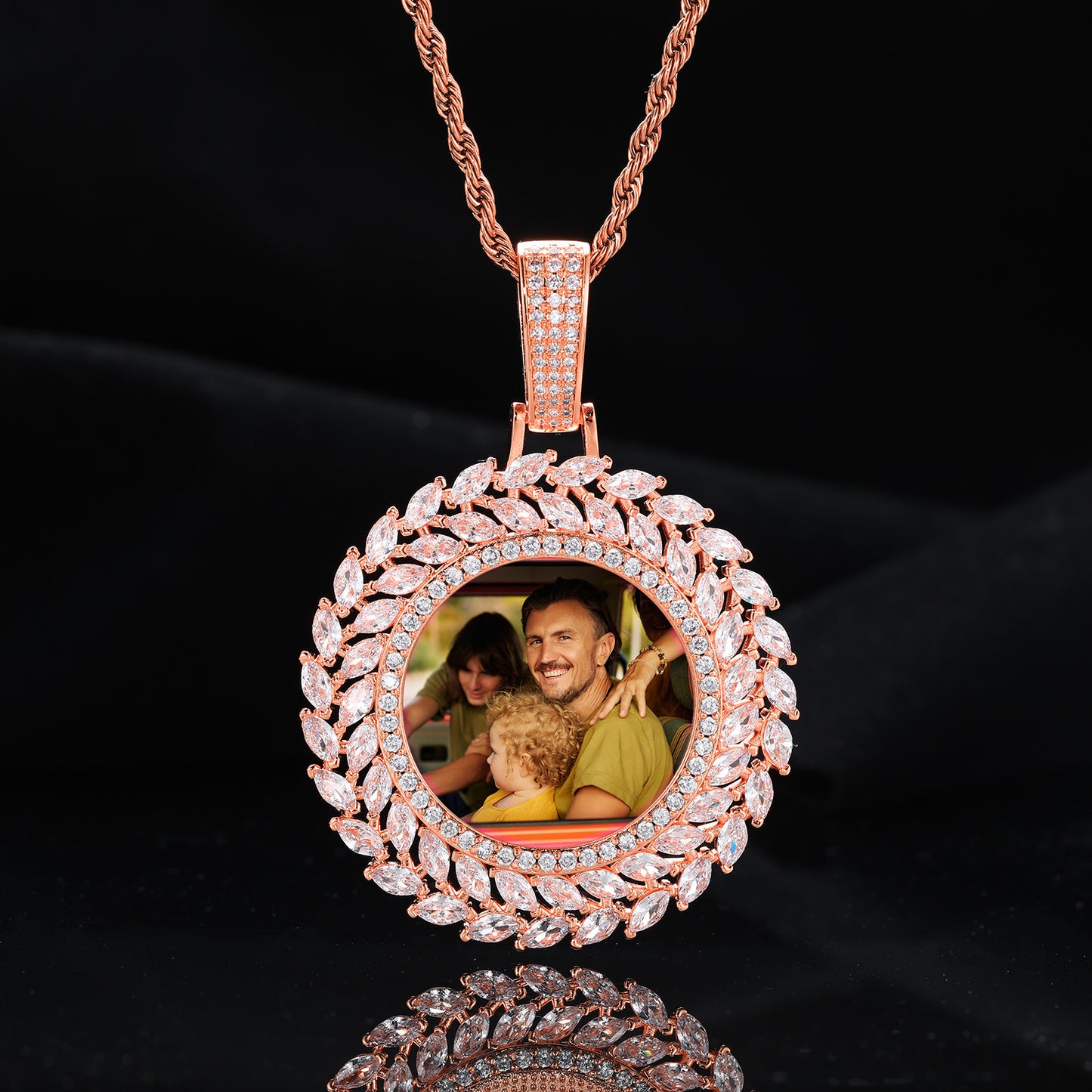 Rose Gold Picture Pendant - Iced Wheat Wreath